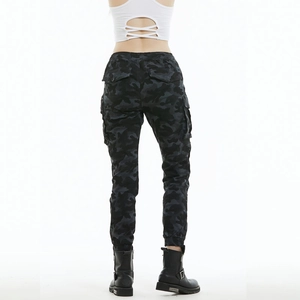 Pantalon de moto cargo camouflage pour femme avec poches latérales et chevilles