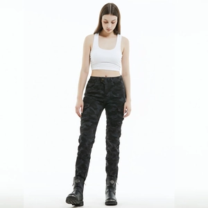 Women's camouflage motorcycle riding pants with slim fit and cargo pockets