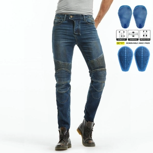 Details der Motorradjeans mit Stretch-Einsätzen und herausnehmbaren Schutzpolstern