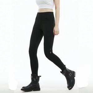 Women's black high-waisted motorcycle riding jeans with a slim fit and elastic fabric