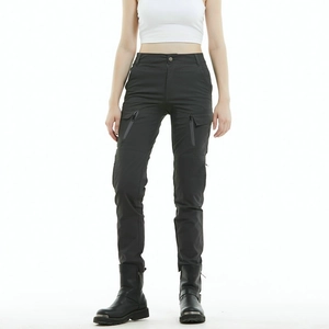 Damen Motorrad-Cargohose in Schwarz mit Multi-Taschen-Design und schmaler Passform