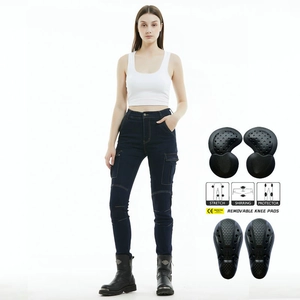 Women's Slim Fit Motorcycle Riding Jeans With Protective Gear Cargo Pockets Stretch Denim Cycling Pants For Moto Lady