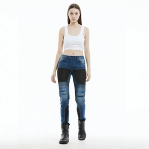 Women's summer mesh motorcycle jeans with protective gear and breathable denim panels