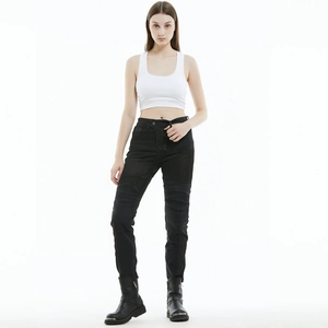 Women's mesh breathable motorcycle jeans with protective knee pads and stretch fabric