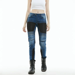 Women's motorcycle jeans with breathable mesh panels and protective knee padding detail