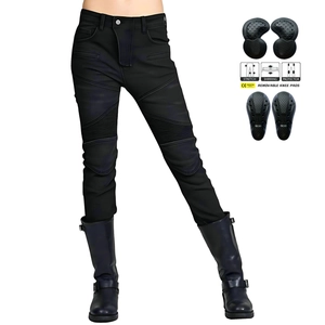 Women Motorcycle Riding Jeans With Removable CE Protected Knee Pads Retro Elastic Biker Pants Outdoor Racing Denim Trousers