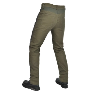 Army green breathable motorcycle jeans for men with mesh panels and slim fit design