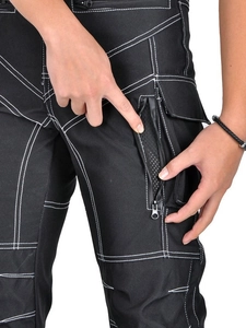 Pantaloni da moto impermeabili con cuciture a contrasto e tasche a rete con cerniera