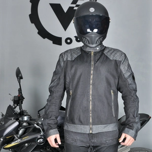 Men's mesh motorcycle riding jacket with protective pads and breathable black fabric
