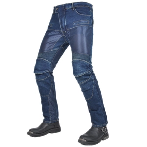 Jean de moto bleu pour homme avec panneaux en mesh respirant et genoux articulés souples