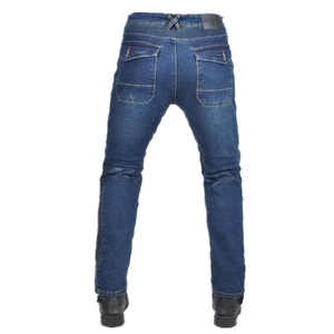 Jean de moto bleu pour homme avec panneaux extensibles et poches cargo fonctionnelles