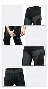 Detail of motorcycle pants with 3D cut, breathable mesh panels and CE knee protectors
