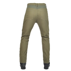 Rear view of green mesh motorcycle pants with reinforced waist and dual back pockets