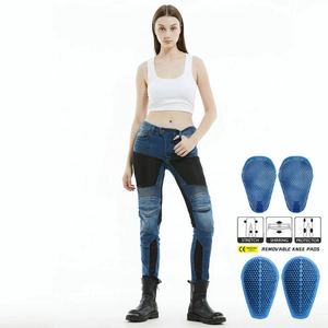 Women Motorcycle Riding Jeans Protective Denim Pants With Removable Pads Breathable Splicing Skinny Biker Trousers Everyday Use