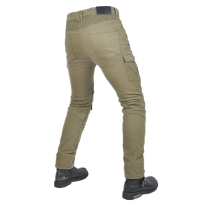 Rear view of motorcycle riding jeans with elasticated panels and cargo pockets