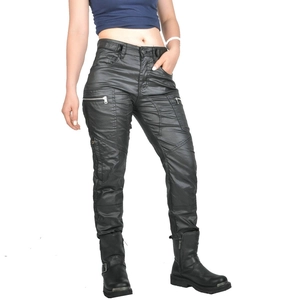 Pantalon de moto enduit taille haute avec coutures aux genoux et détails zippés