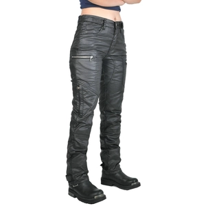 Pantalon moto femme noir enduit avec taille haute et poches cargo fonctionnelles style