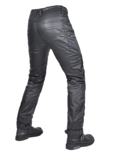 Schmale schwarze winddichte Motorradhose mit Schutzbeschichtung und Multi-Taschen