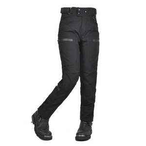Détails du pantalon moto taille haute avec zips étanches et rembourrage de protection genou