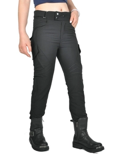 Summer motorcycle cargo pants with perforated breathable panels and knee protection