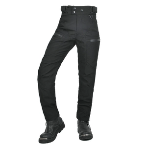 Détails du pantalon de moto à taille haute avec boucles en métal et poches cargo zippées