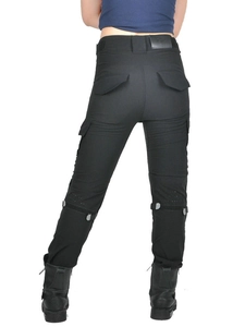 Summer motorcycle cargo pants with protective pads and breathable mesh back view