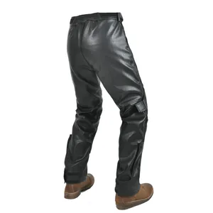 Detail of waterproof motorcycle leather pants with adjustable zipper and velcro cuffs