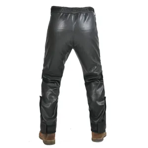 Back view of waterproof PU leather motorcycle pants with adjustable elastic waist tabs