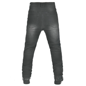 Detail of stretch accordion panels on back waist of vintage motorcycle riding jeans
