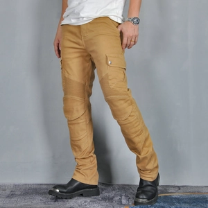 Jeans da moto kaki da uomo con ginocchia a fisarmonica e tasche cargo in stile retrò