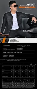Tableau des tailles et guide de poids pour veste de moto en mesh respirant