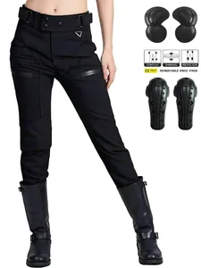 Women Motorcycle Riding Pants Cotton Blend Waterproof Windproof High Waist Multi Pocket Protective Gear Racing Trousers