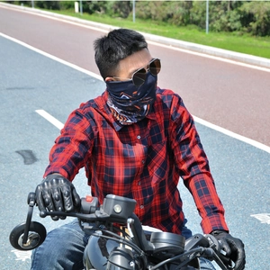 Men's red and black checkered motorcycle riding shirt for outdoor cruiser bike trips
