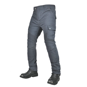 Pantaloni da moto retrò grigio scuro per uomo con pannelli elasticizzati sulle ginocchia