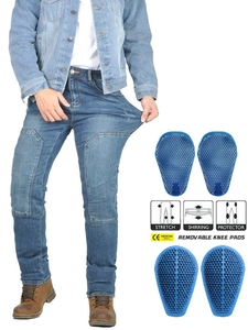 Men Motorcycle Riding Jeans With CE Protective Pads Vintage Washed Stretch Cotton Blend Denim Cargo Pants Biker Trousers