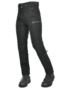 Women's waterproof motorcycle pants in black with protective padding and slim fit