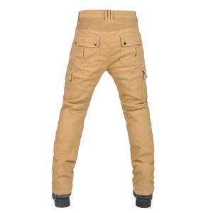 Pantaloni moto vintage kaki con inserti elastici a fisarmonica e ampie tasche laterali
