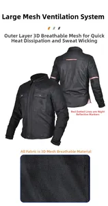 Détails de la veste de moto avec tissu mesh respirant et bandes réfléchissantes de sécurité