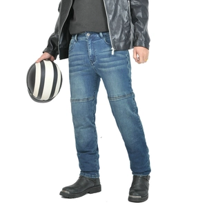Blauwe motorjeans voor heren met versterkte naden op de knieën voor rijveiligheid