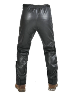 Waterproof leather motorcycle riding pants in black with protective padding and slim fit