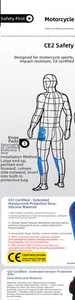 Detailed infographic of CE2 certified honeycomb motorcycle knee and hip armor pads