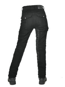 Motorcycle mesh riding jeans with back view showing pockets and protective knee folds