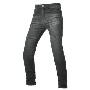Men's slim-fit dark grey motorcycle riding jeans with reinforced knee protective padding