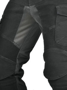 Women's breathable mesh motorcycle jeans with protective pads and accordion stretch panels