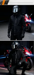 All-season waterproof motorcycle riding jacket and gear shown in industrial street style