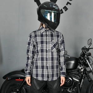 Klassisches blau-gelbes kariertes Damen-Motorradhemd aus abriebfestem und langlebigem Stoff