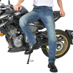 Blauwe motorjeans voor heren met versterkte kniestiksels voor elk seizoen rijden
