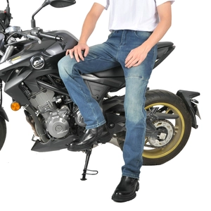 Motorjeans voor heren in blauw, rechte pasvorm met versterkte knieën en slijtvastheid