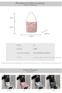 Detailed size chart for the PU shoulder bag with bow decor, dimensions 24x21x10.5cm