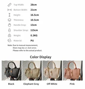 Tableau des tailles détaillé et affichage en quatre couleurs du sac seau en similicuir